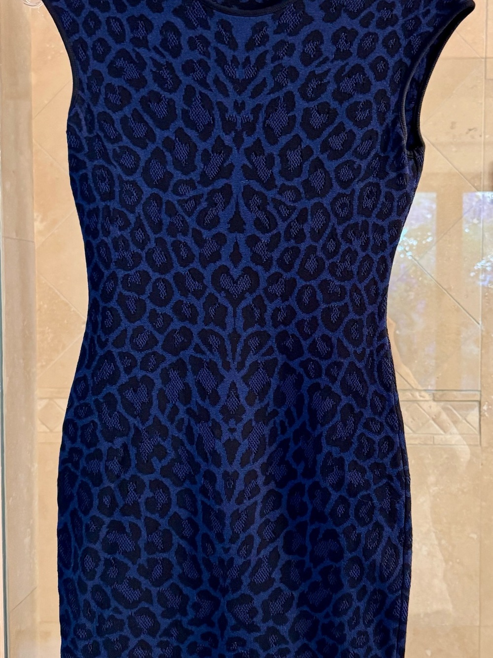 Sleeveless Navy Blue Animal Print Dress